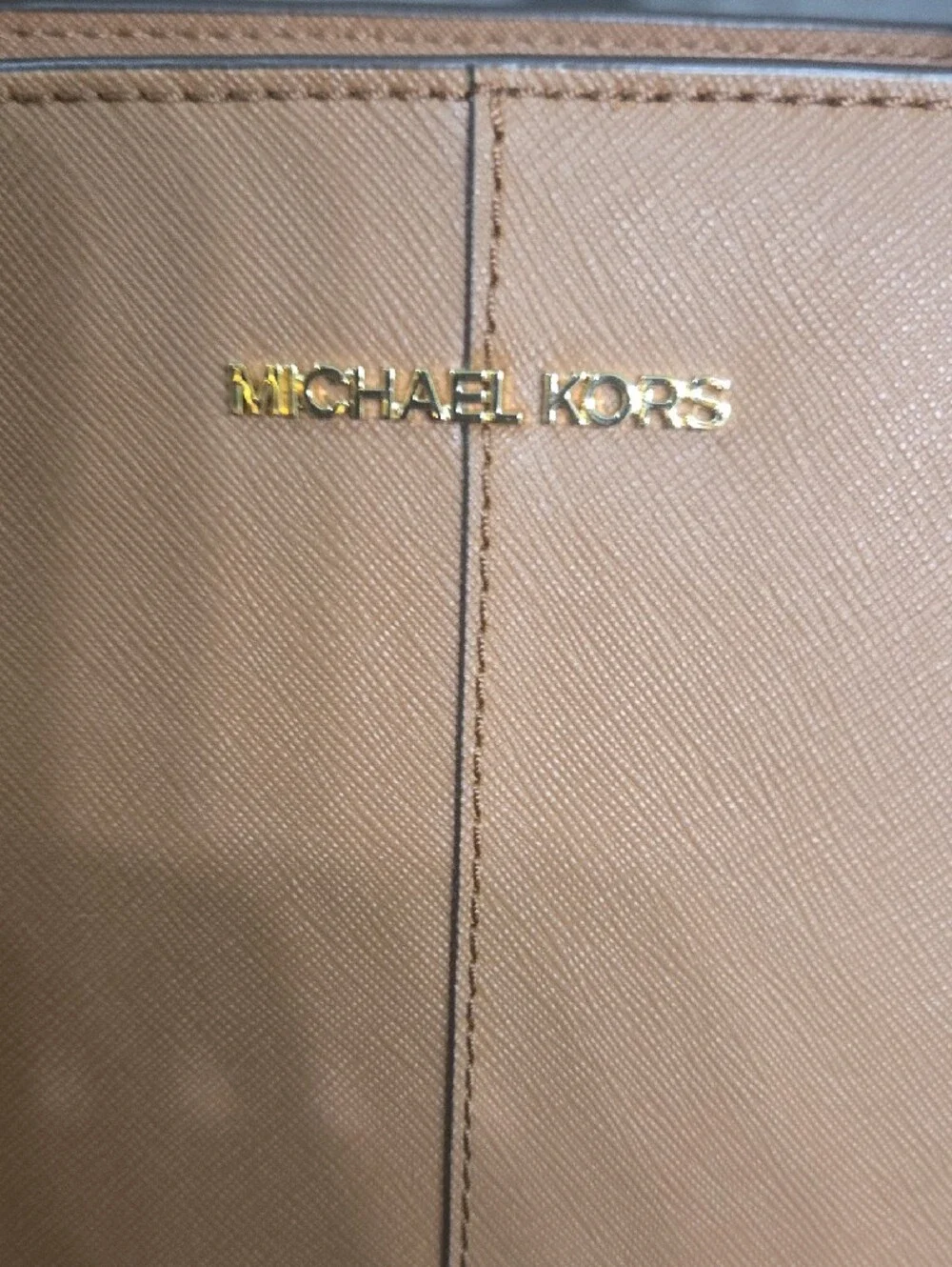 Michael Kors Brown  Leather Medium Zip Top Tote with Gold MK Charm